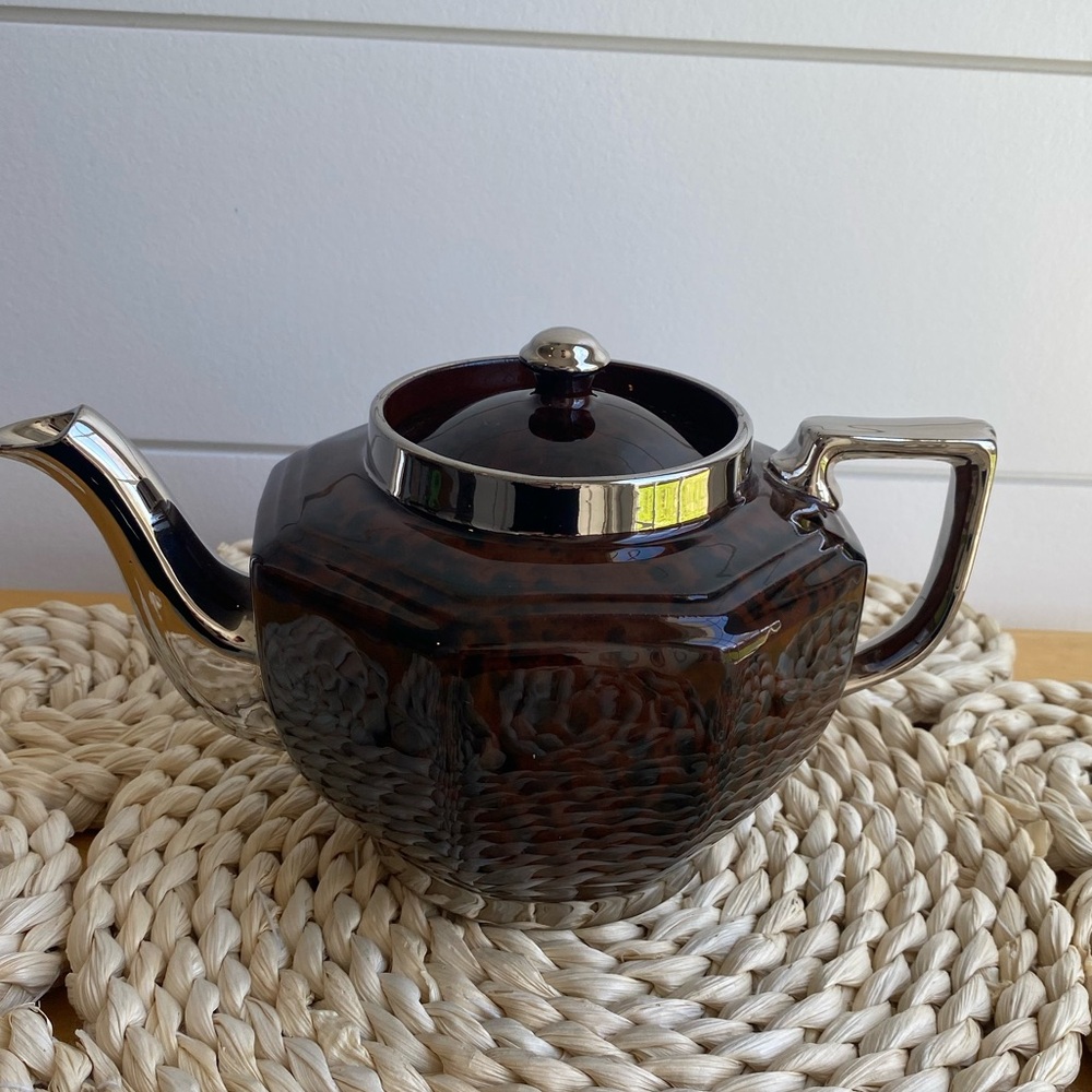Vintage Gibson England Earthenware Tortoiseshell And Silver Art Deco Tea Pot